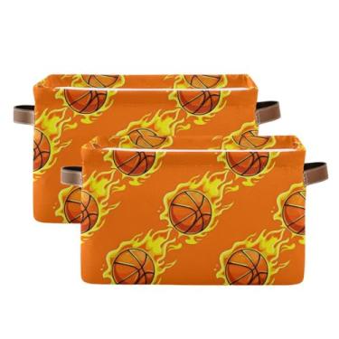 Imagem de WELLDAY Cesta de armazenamento com chamas amarelas bolas de basquete para armário organizador de prateleiras, 2 peças