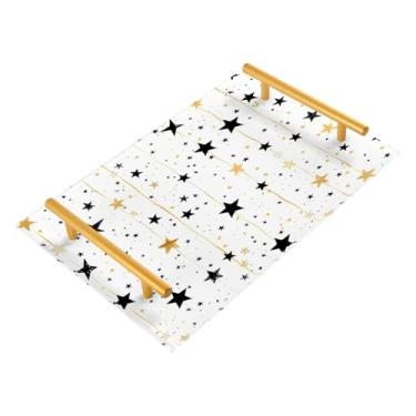 Imagem de Wassud Bandeja de banheiro com padrão estrelado simples, bandejas de perfume, alça de maquiagem, cômoda, quarto, cozinha, mesa, 30 x 20 cm