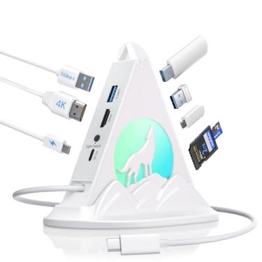 Imagem de Wolf Adaptador multiportas USB C 8 em 1 com HDMI 4K, PD 100W, leitor de cartão SD/TF, 5Gbps USB-C, 3×USB-A 3.0, estação de ancoragem de iluminação RGB para MacBook Air/Pro, Surface, Chromebook, Dell