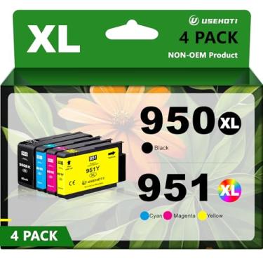 Imagem de USEHOTI Pacote combo de cartuchos de tinta 950XL 951XL, compatível com impressoras HP OfficeJet Pro 8600 8610 8620 8630 8100, tinta de substituição de alto rendimento (preto, ciano, magenta, amarelo
