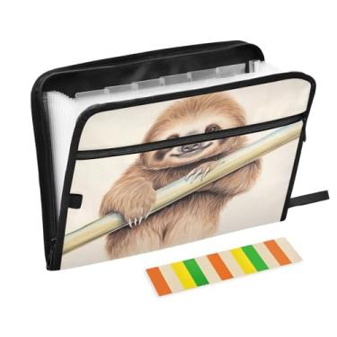 Imagem de Wassud Linda preguiça no ramo, 13 bolsos, organizador de arquivos sanfonados, pastas expansíveis com abas e adesivos, organizador de pastas de documentos de recibo de papel tamanho carta A4 para