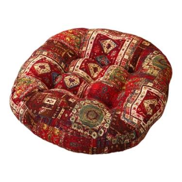 Imagem de IEUDNS Almofada de assento para cadeira Boho Almofada de chão para sentar Café Lareira Interior Tatami de cadeira boêmia Decorativa Macia Confortável, Vermelho 45x45x8cm