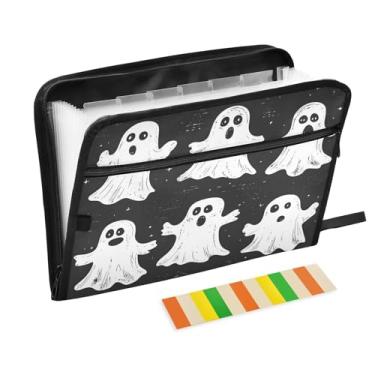Imagem de CEBUGI Pasta expansível de 13 bolsos, impermeável, sanfonada, organizador de arquivos com etiquetas tamanho A4, organizador de documentos de papel para escola, escritório, Halloween, Boo