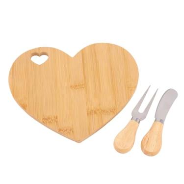 Imagem de GLOGLOW Tábua de Queijo Em Forma de Coração, Bandeja de Madeira Com Garfo e Cortador de Aço Inoxidável para chá de Panela de Casamento, Presente de Aniversário, Cozinha Essencial