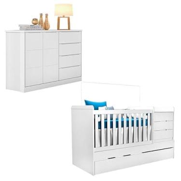 Imagem de Berço Multifuncional Cleo com Cômoda Blenda Branco Acetinado - Phoenix