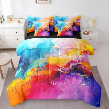 Imagem de Erosebridal Conjunto de edredom de mármore líquido em aquarela gradiente roxo para adultos, tamanho Queen, 7 peças, cama abstrata fluida em uma bolsa, conjunto de cama ombré, para adultos, homens e