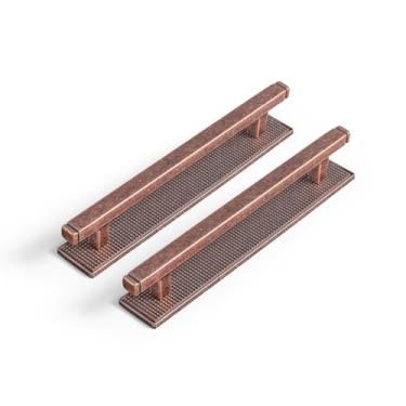 Imagem de Goo-Ki Pacote com 2 puxadores de armário de cobre antigo puxadores de gaveta de cozinha com placa traseira, puxadores de armário central de 5 polegadas com placa de base/espaçador ferragem de liga de