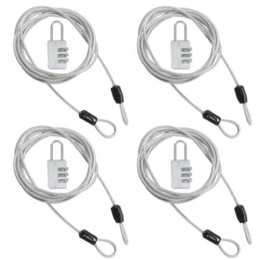 Imagem de Bivethoi 4 peças de trava de cabo de segurança longo prata de 1,8 m, cabos de segurança de 2,5 mm com laços duplos trava de bagagem, cabo de aço flexível para varal/bagagem ao ar livre (cinza)