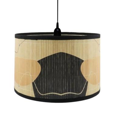 Imagem de Crapyt Abajur de madeira de tambor E27, 30 cm × 30 cm × 20 cm, capa de lâmpada removível redonda, abajures vintage com padrão geométrico aplicável a mesa/piso/teto/lâmpada de parede, padrão 2