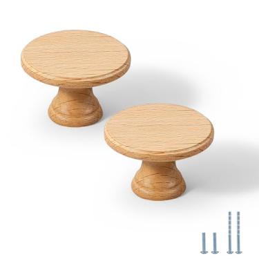 Imagem de Evionlin 2 maçanetas de madeira de faia puxadores de gaveta de gaveta de cômoda de cozinha