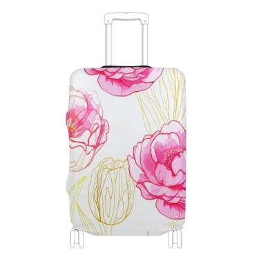 Imagem de Joisal Tulipas amarelas rosa peônia flores capa de mala personalizada protetor de bagagem anti-arranhões capa essencial de viagem para mulheres, P, serve para capa de 45-50 centímetros, Tulipas