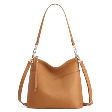 Imagem de S-ZONE Bolsa de couro feminina média, transversal, bolsa Hobo de ombro com 2 alças removíveis, marrom