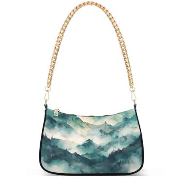 Imagem de Ovos de Páscoa coelho prado bolsas fofas mulheres Hobo festa bolsa feminina pequena bolsa de ombro fofa desenho animado pequena, Pintura em aquarela de montanha