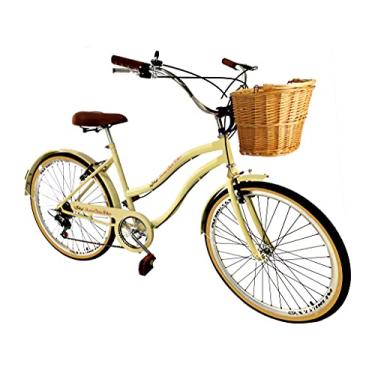 Imagem de Bicicleta Urbana Aro 26 6v Retro Cesta vime natural Bege