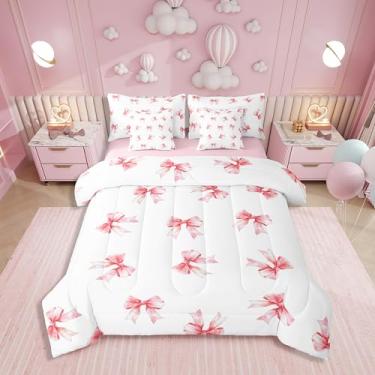 Imagem de Erosebridal Jogo de cama casal de 7 peças com laço e laço para meninas, mulheres, estilo princesa sonhadora, para decoração de quarto de adolescentes, cama kawaii rosa em uma bolsa, jogo de lençol