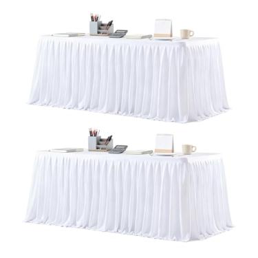 Imagem de Saia de mesa branca retangular, saias de mesa de 1,8 m, para professores, sala de aula, dormitório, mesa, chá de bebê, festa de aniversário, formatura, banquete, casamento, poliéster, plissado