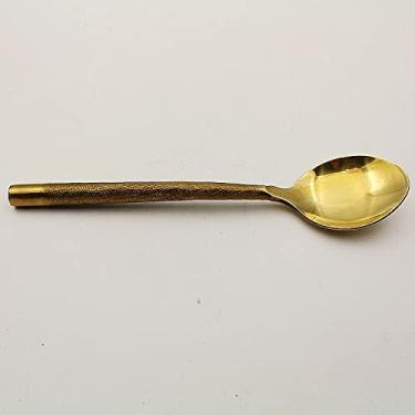Imagem de Utensílios de mesa de latão puro, colher de comida ocidental de latão, garfo de comida ocidental, facas de comida ocidental, talheres de latão (colher)