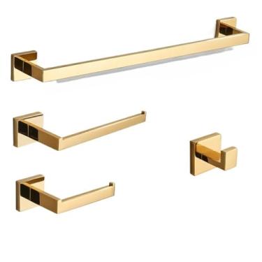 Imagem de Porta Shampoo para Banheiro，Kit Acessórios Para Banheiro Completo 4 Peças Inox 40/60cm Toalheiro De Banheiro Dourado Escovado(Ouro Polido 40cm)