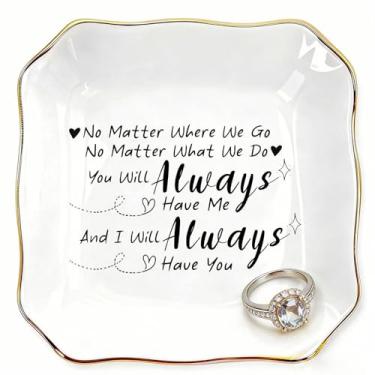 Imagem de Presentes de amizade de longa distância para mulheres, Wherever We Go Prato de joias de cerâmica, bandeja de joias para melhor amiga, aniversário, Natal, despedida, presentes de agradecimento para ela