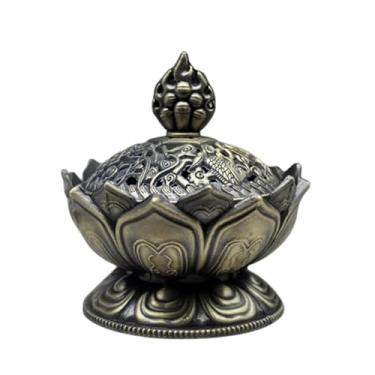 Imagem de porta-vara de incenso Queimador de incenso flor lótus, budismo, suporte buda, mini incensário sândalo, artesanato metal, decoração casa(Bronze)