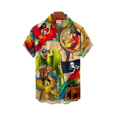 Imagem de Camisa Havaiana Floral 3D Para Homens E Mulheres Com Estampa De Papaga