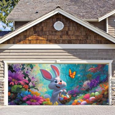 Imagem de Decoração de porta de garagem feliz páscoa 7 x 16 pés Coelho engraçado ovo de Páscoa faixa de porta de garagem para ambiente externo interno Sprin Bunny Party pano de fundo