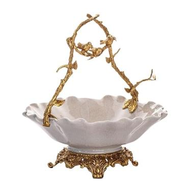 Imagem de fruteira cesta Balcão de cozinha cerâmica prato frutas chinês retro cobre artesanato prato frutas porcelana doces tigela decoração para casa fazenda bancada