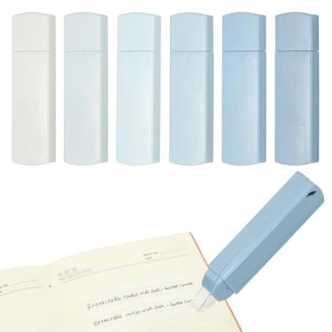 Imagem de PATIKIL 6 peças de fita corretiva de 6 metros, linda mini caneta aplicadora branca recarregável resistente a rasgos com refis para sala de aula, material de escritório, escrita doméstica, azul