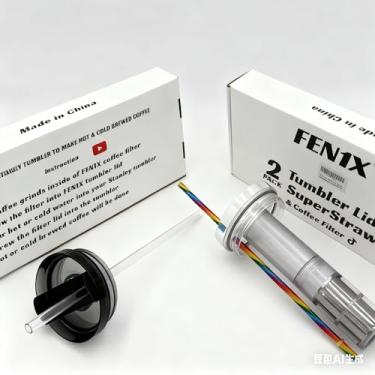 Imagem de FEN1X Pacote com 2 tampas de copo com filtro de café e super canudo, serve para Stanley Quencher H2.0 FlowState Copo de 1,134 g para fazer café frio e quente (preto e branco)