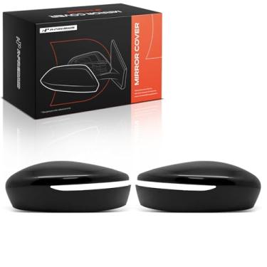 Imagem de A-Premium 2 peças de tampas de espelho retrovisor do lado do motorista e do passageiro compatíveis com Nissan Versa 2020-2024, LEAF/Kicks 2018-2024, preto liso, sem furo de seta