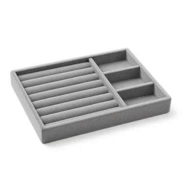 Imagem de Organizador de Joias para Gaveta com Divisórias e Porta-Anéis – Bandeja de Veludo Premium para Anéis, Brincos e Acessórios – Design Antiderrapante, Moderno e Prático (Cinza)