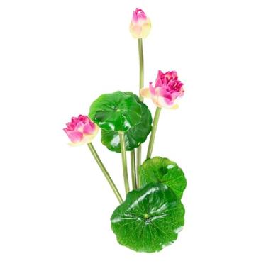 Imagem de HEEPDD Flores de Lótus Artificiais, Decoração de Tecido de Seda Realista Com Hastes de Fio de Ferro, 27 Cm 7 Garfos 2 Flores 4 Folhas 1 Botão, para Decoração de Mesa de Festa de (3)