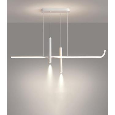 Imagem de Lustre pendente LED moderno e simples para sala de jantar, com altura ajustável de 80 cm, dimerizável e com controle remoto. Ideal para cozinha, sala de estudos, sala de estar e escritório (