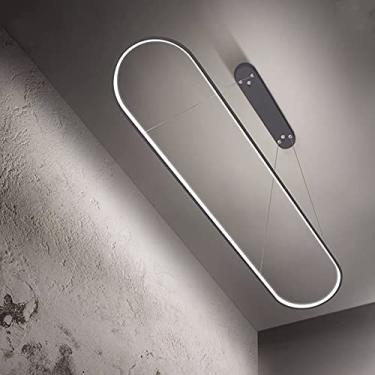 Imagem de Luminária pendente oval para mesa de jantar ou escritório, luminária de teto LED regulável com controle remoto, lustre moderno com design em anel para sala de jantar e cozinha (70 cm de comp