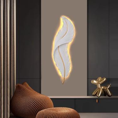 Imagem de Luminária de parede LED moderna para interiores, dimerizável de 3000K a 6000K, design criativo em formato de pena, branca/azul, ideal para sala de estar, quarto, banheiro, cozinha e corredor