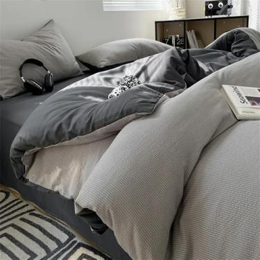 Imagem de Conjunto de cama de algodão com bolhas, algodão lavado, respirável e suave para a pele, conjunto de capa de edredom em jacquard para cama de solteiro, 8, 1,5 m, conjunto de 4 peças