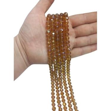 Imagem de Fio de Cristal Achatado 8mm com Furo para Bijuterias e Artesanato – Kit 5 Fios de Contas de Vidro Coloridas (Dourado Escuro Transp.Boreal)