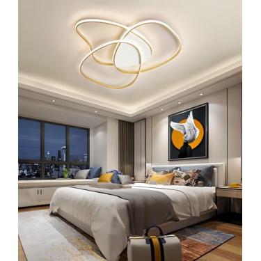 Imagem de Luminária de teto moderna com LED (com controle remoto e função dimerizável), ideal para sala de estar, quarto e sala de jantar (dourada, 60 cm).