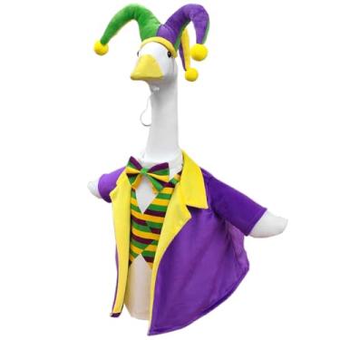 Imagem de Kirmoo Roupa de ganso de carnaval para varanda estátua de ganso 58 cm de cimento gramado varanda ganso conjunto acessórios de roupas chapéu bobo da corte e terno com braços (carnaval)