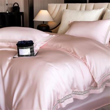 Imagem de Jogo de roupa de cama de verão em fibra natural, macia, sedosa e com toque fresco, com bordas largas, incluindo capa de edredom, lençol e fronhas, 2 unidades, tamanho Queen.