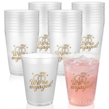 Imagem de Yungyan 24 peças de copos de festa We Are Engaged Party Cute Bride Engagement Copos de plástico fosco reutilizáveis para despedida de solteira lembrancinhas de casamento decoração de chá de panela