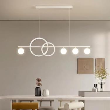 Imagem de Luminária pendente LED para mesa de jantar, com intensidade regulável e controle remoto. Luminária de teto LED moderna para sala de jantar, cozinha e escritório (branca, 95 cm de comprimento