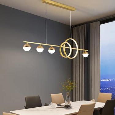 Imagem de Luminária pendente LED para mesa de jantar, com intensidade regulável e controle remoto. Luminária de teto LED moderna para sala de jantar, cozinha e escritório (dourada, 120 cm de comprimen