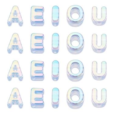Imagem de FASHEWELRY 50 peças de contas grandes de letras, contas grandes de acrílico do alfabeto de 20 mm, espaçador de contas de vogal grande para pulseiras, colares, bolsas, berloques, cadarços, chaveiros