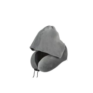 Imagem de Travesseiro de Pescoço Forma de U Espuma de Memória Macio Portátil Encosto para Viagem Avião Carro e Escritório (Cinza)