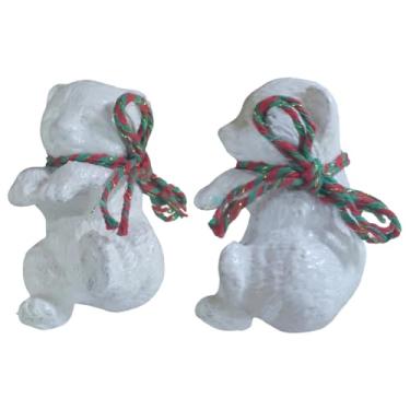 Imagem de Jogo 2 Urso Decorativo De Cerâmica Borda De Vaso Dois Ursos Abraçados Enfeite Para Plantas Só Art’s® (Branco)