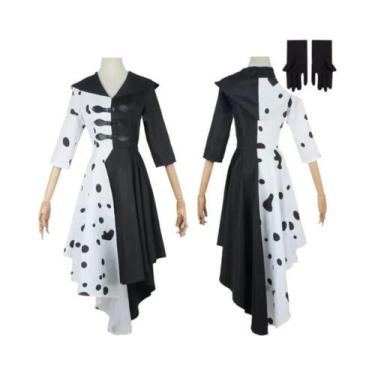 Imagem de Fantasia De Bruxa Preta E Branca Para Adultos Com Luvas Para Mulheres 
