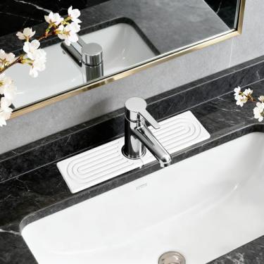 Imagem de Tapete de torneira de pedra de diatomita para pia de cozinha, pedra de secagem rápida ao redor, bandeja antiderrapante absorvente de água evita umidade para bancadas de banheiro e cozinha (estilo