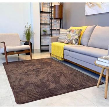 Imagem de Tapete Sala Antiderrapante Jacquard com Relevo Geométrico Sem Pelo Tapete de Sala(Linhas Chocolate)