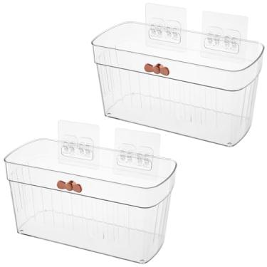Imagem de Veefos Pacote com 2 organizadores de porta de armário adesivos, organizador compacto embaixo da pia, recipiente de armazenamento com tampa transparente para prateleiras de despensa, organizador de